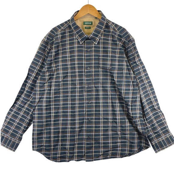 Orvis Other - Orvis Men's Size XXL Classic Fit Plaid Button Down Shirt Navy Brown Cotton